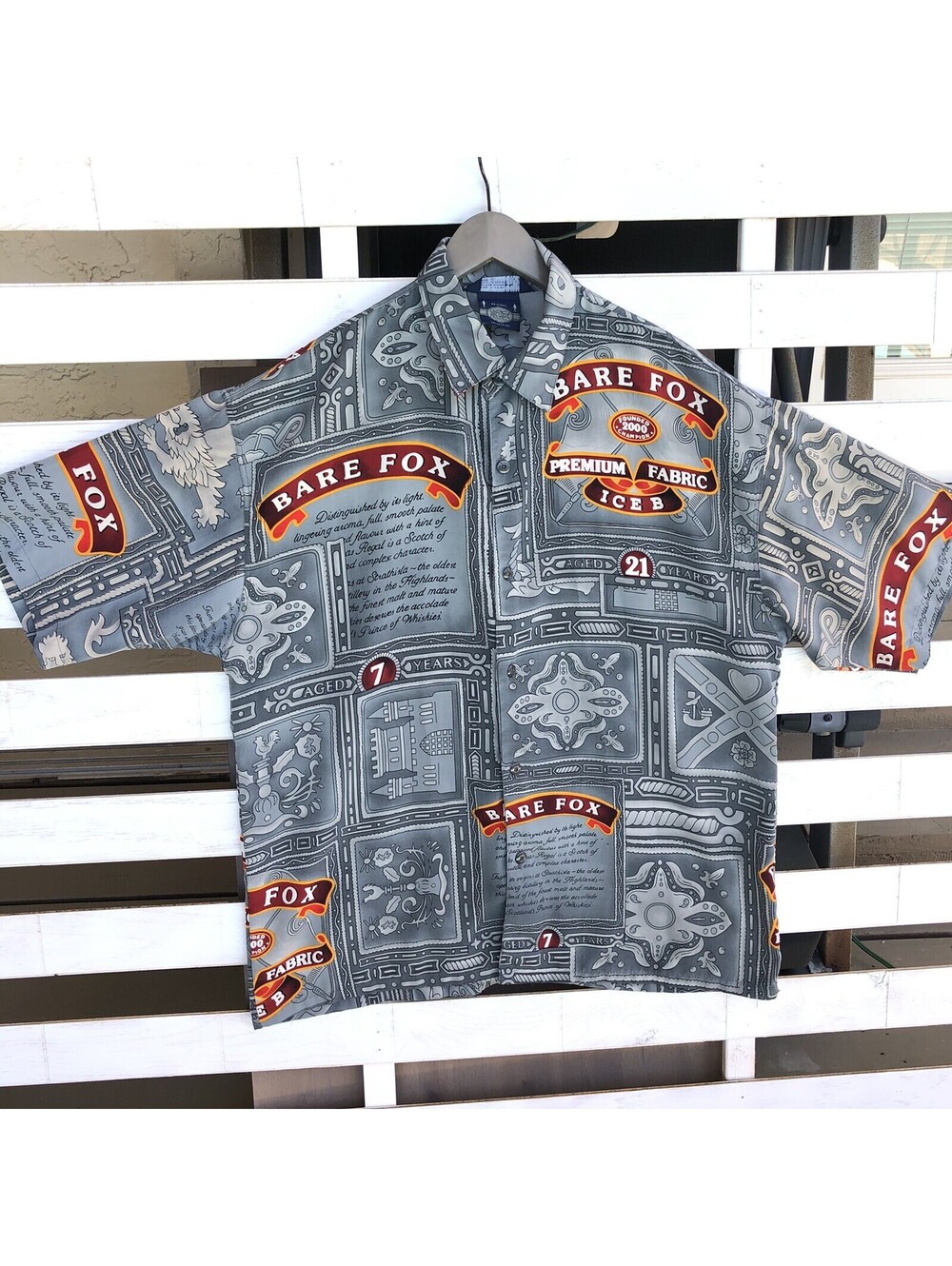 Mens Bare Fox Scotched Whiskey Shirt NYDK Original Ice Collection Gray Size XL